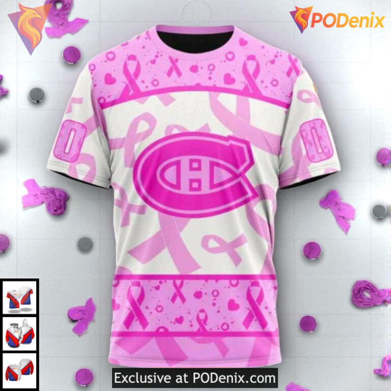 Pink October Awareness Month NHL Montreal Canadiens Zip Up Hoodie 3D - 2