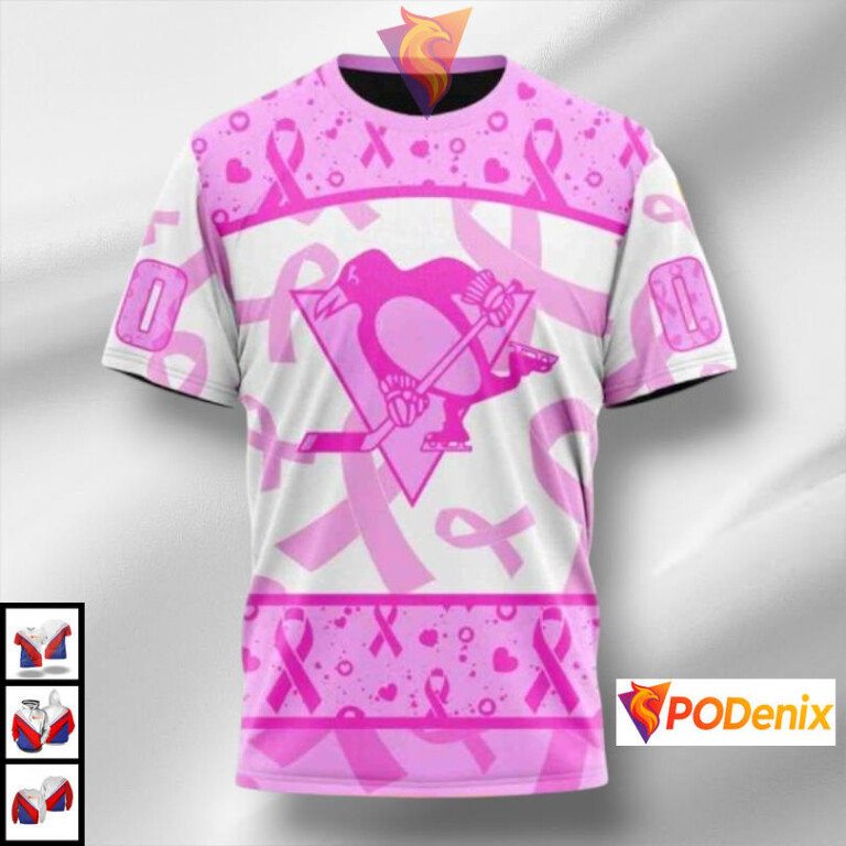 Pink October Awareness Month NHL Pittsburgh Penguins Unisex Hoodie Custom Apparel - 2