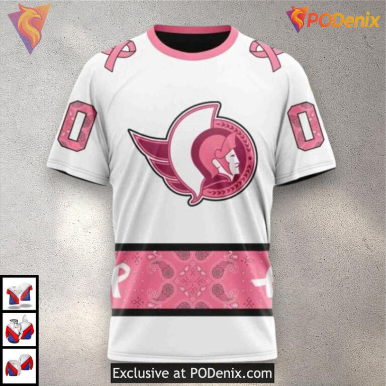 Pink October Awareness Tribute NHL Ottawa Senators All Over Print Hoodie - 2