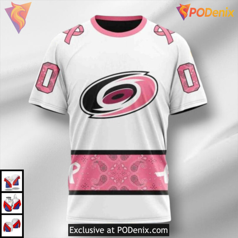 Pink October Breast Cancer Edition Carolina Hurricanes Zip Up Hoodie Custom 3D - 2