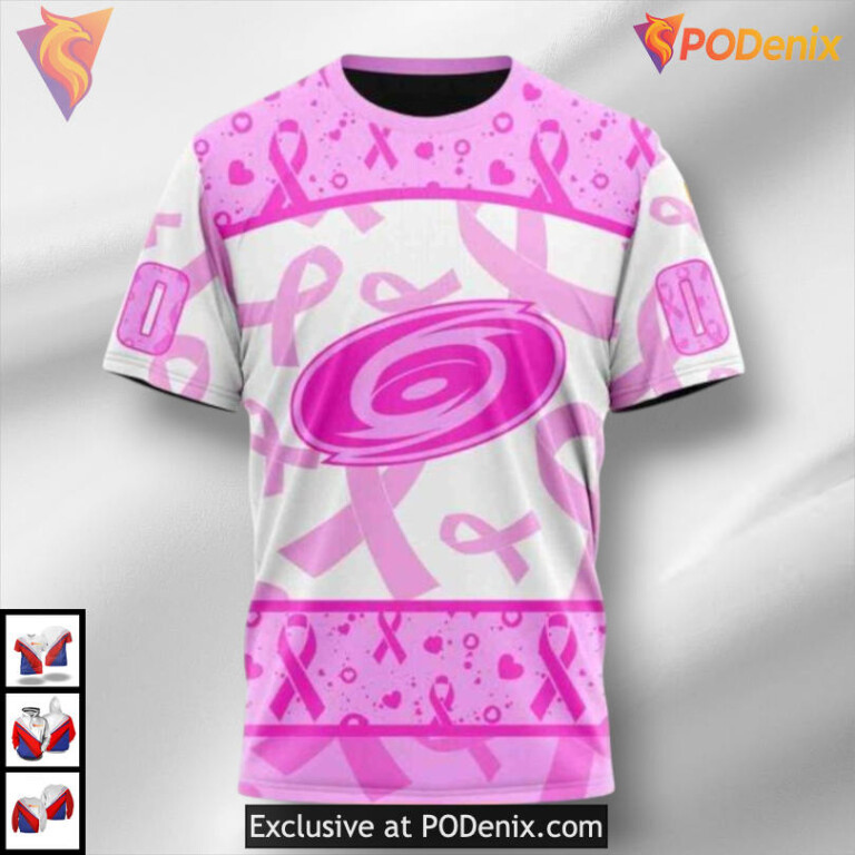 Pink October Breast Cancer Month Carolina Hurricanes Graphic Hoodie 3D Apparel - 2