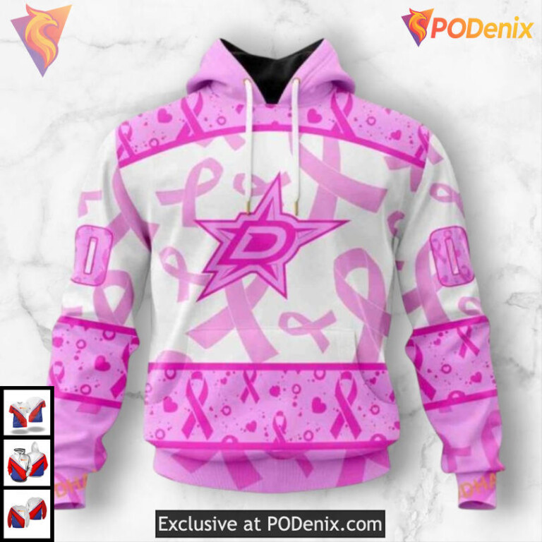 Pink October Breast Cancer Month Dallas Stars Kids Hoodie Awareness Design