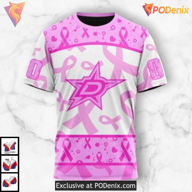 Pink October Breast Cancer Month Dallas Stars Kids Hoodie Awareness Design - 2