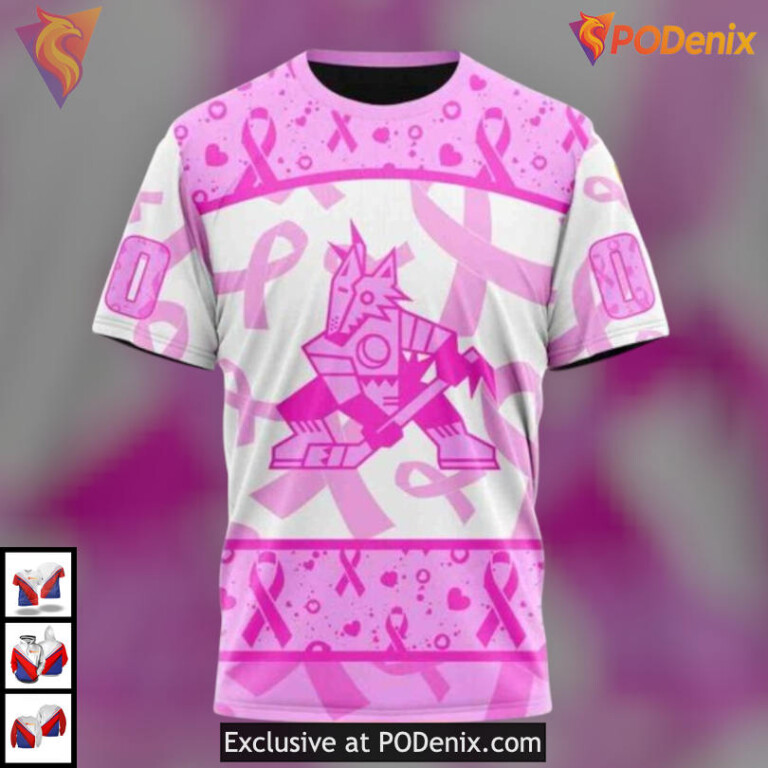 Pink October Breast Cancer Tribute Arizona Coyotes Holiday Hoodie Custom Apparel - 2