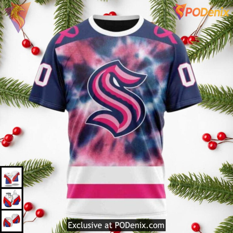 Pink October Fight Breast Cancer Concept Seattle Kraken Youth Hoodie 3D Custom - 2
