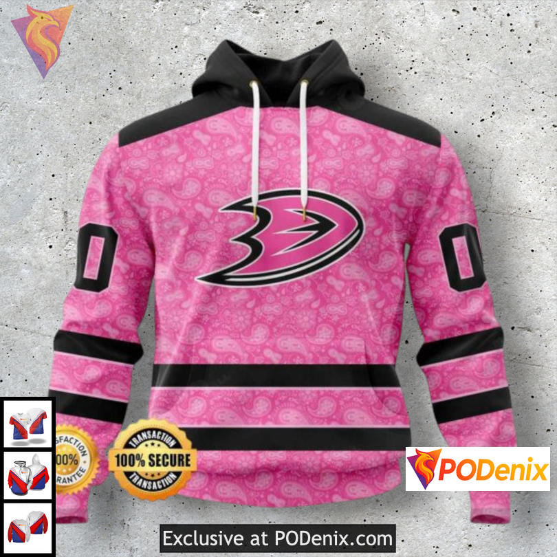 Pink Ribbon Awareness Anaheim Ducks Custom Name 3D Hoodie NHL Merch