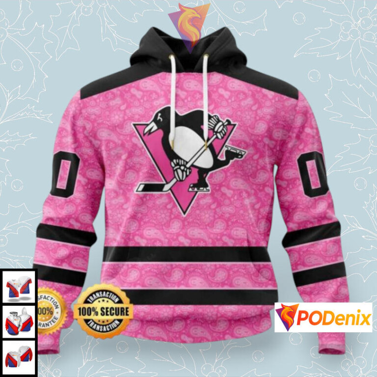 Pink Ribbon Awareness Support Custom Retro Pittsburgh Penguins Hoodie NHL 3D