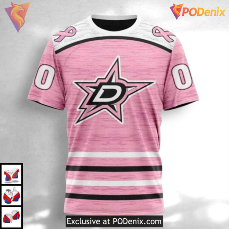Pink Ribbon Awareness Tribute Dallas Stars Mens Hoodie Custom 3D Shirt - 2