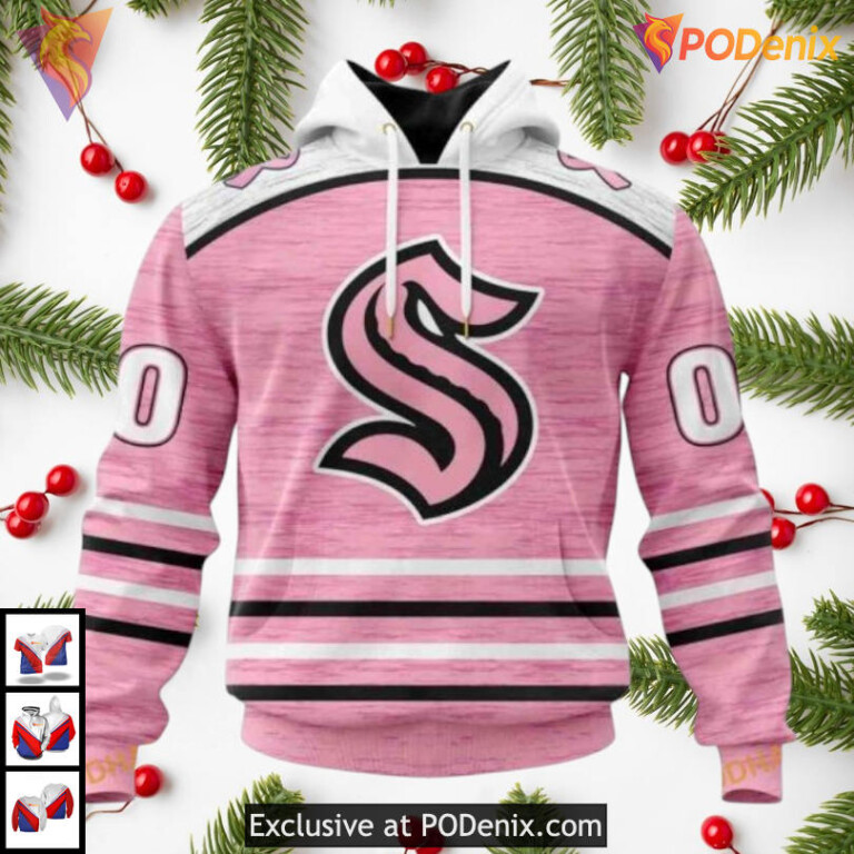 Pink Ribbon Breast Cancer Awareness Edition Seattle Kraken Mens Hoodie 3D NHL