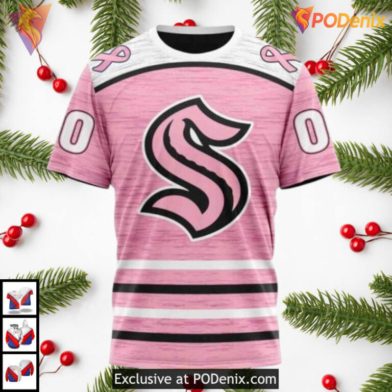 Pink Ribbon Breast Cancer Awareness Edition Seattle Kraken Mens Hoodie 3D NHL - 2