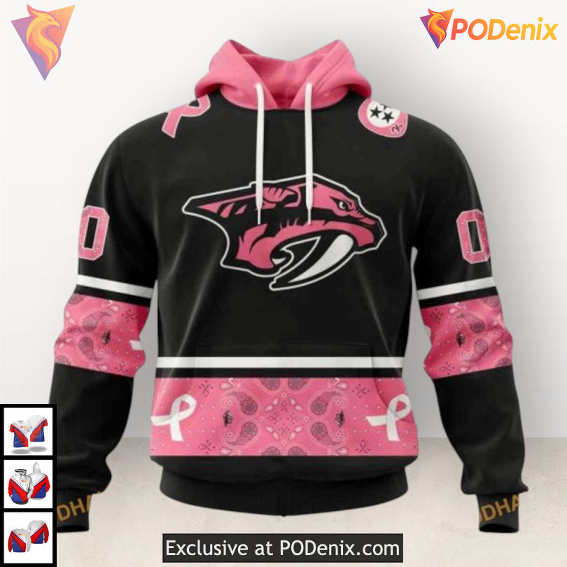 Pink Ribbon Breast Cancer Tribute Nashville Predators Personalized 3D Hoodie Custom