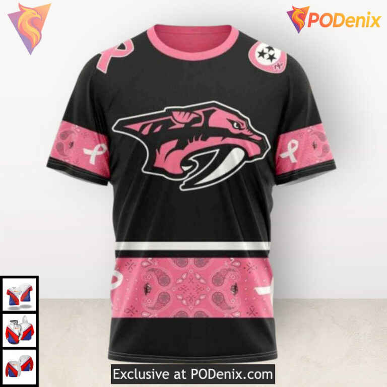Pink Ribbon Breast Cancer Tribute Nashville Predators Personalized 3D Hoodie Custom - 2