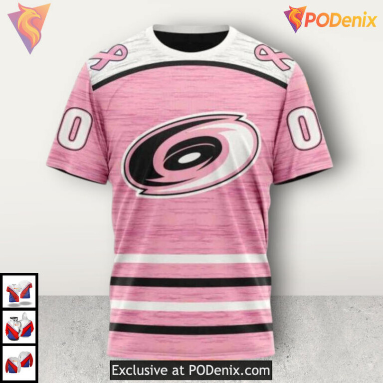 Pink Ribbon Breast Cancer Tribute Vintage Carolina Hurricanes Hoodie 3D Custom - 2