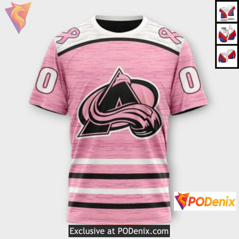 Pink Ribbon Cancer Tribute Colorado Avalanche Hockey Hoodie Custom 3D - 2