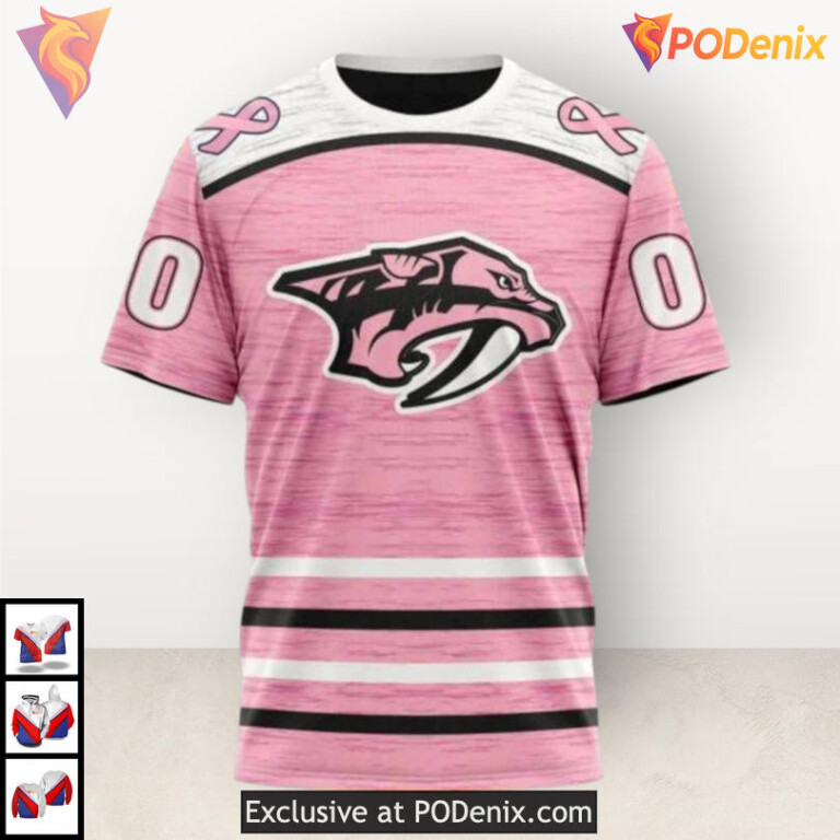 Pink Ribbon Fight Breast Cancer Nashville Predators Christmas Hoodie Custom 3D - 2