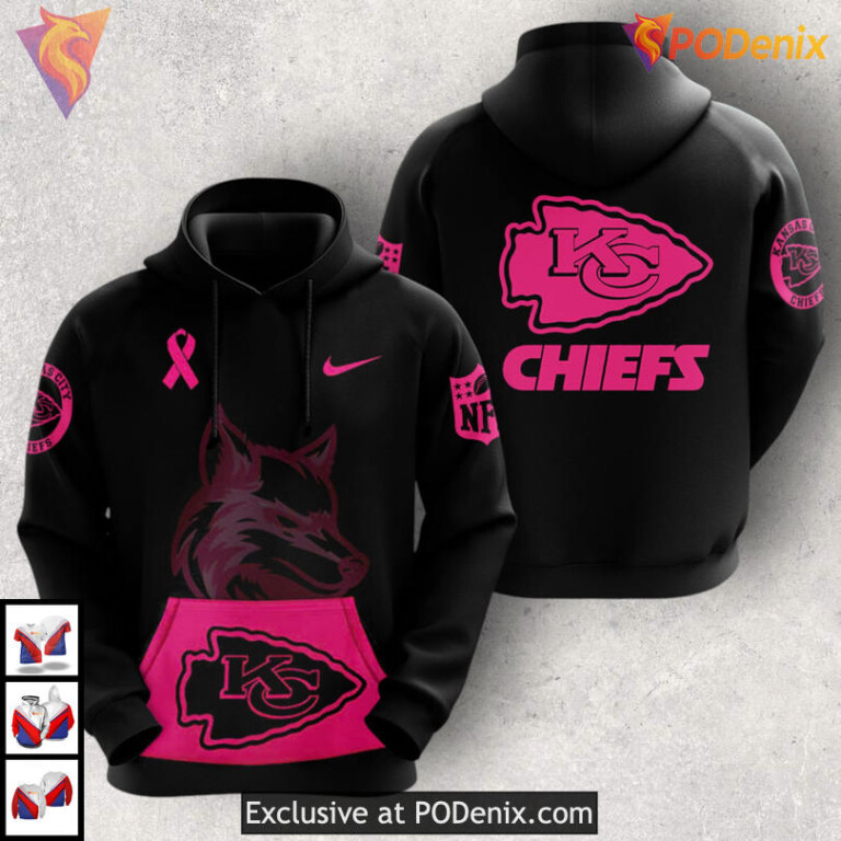 Pink Ribbon Warrior Kansas City Chiefs Hoodie 3D Womens Breast Cancer Design