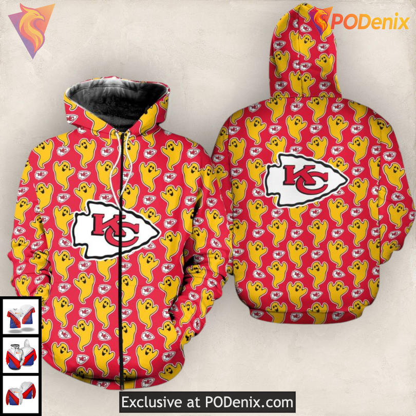 Playful Ghost Artwork Kansas City Chiefs Youth Hoodie 3D Halloween Fun Playful Ghost Artwork Kansas City Chiefs Youth Hoodie 3D Halloween Fun