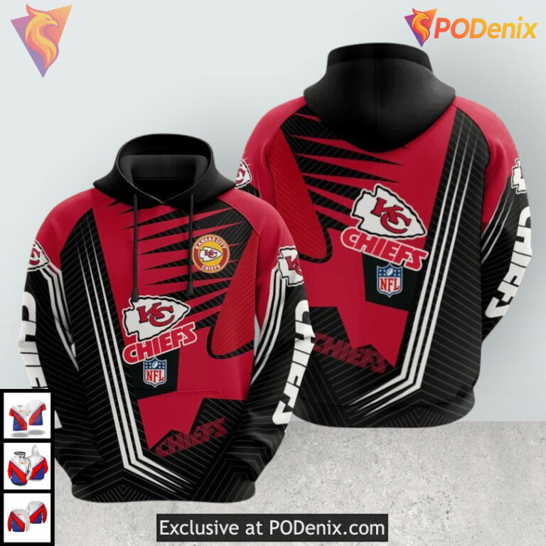 Power Stripes Design Kansas City Chiefs Youth Hoodie, Black Red 3D Fanwear