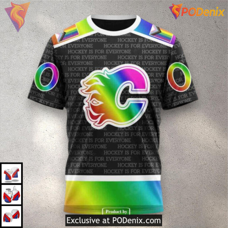 Pride Gradient Color Design Custom Name Calgary Flames Hoodie 3D Sweatshirt - 1