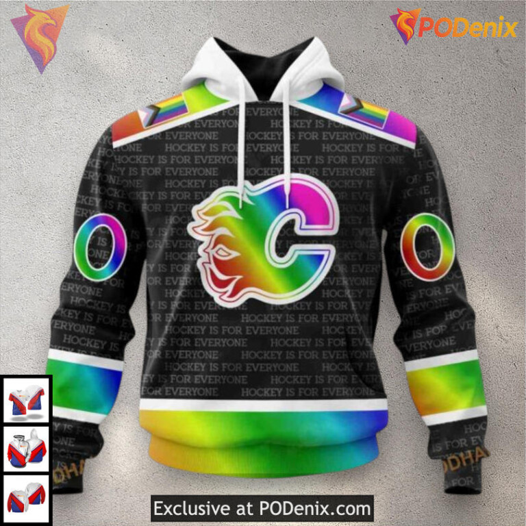 Pride Gradient Color Design Custom Name Calgary Flames Hoodie 3D Sweatshirt - 2