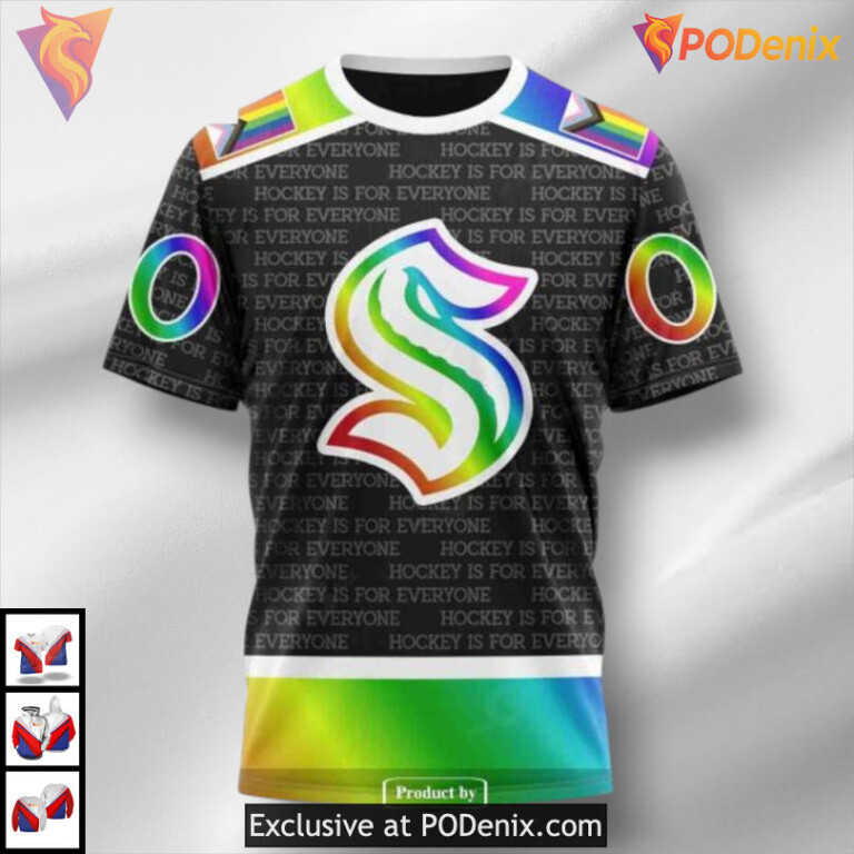 Pride Gradient Color Design Hockey Style Seattle Kraken Hoodie 3D Custom NHL - 2