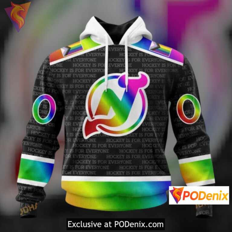Pride Gradient Hockey Design Vintage New Jersey Devils Hoodie Unique 3D Edition