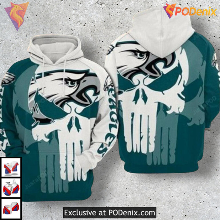 Punisher Blue Graphic Philadelphia Eagles Vintage Hoodie 3D Edition