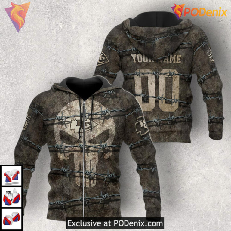Punisher Skull Edition Kc Chiefs Zip Up Hoodie, Custom Limited 3D Fanwear - 1
