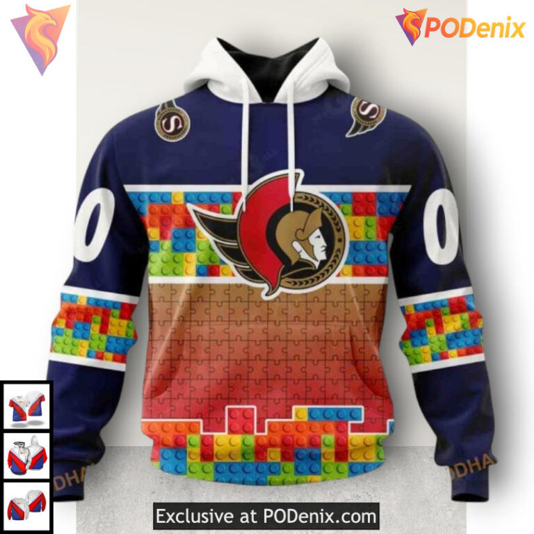 Puzzle Game Gradient Colors NHL Ottawa Senators Hoodie 3D Custom