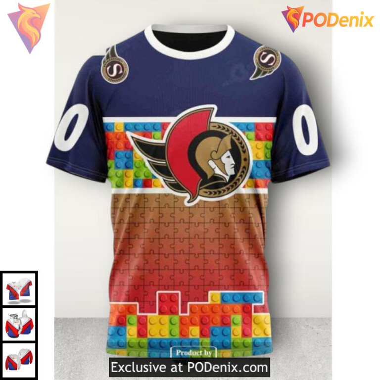 Puzzle Game Gradient Colors NHL Ottawa Senators Hoodie 3D Custom - 2
