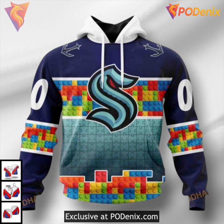 Puzzle Game Gradient Full Color Concept Seattle Kraken 3D Hoodie NHL Edition