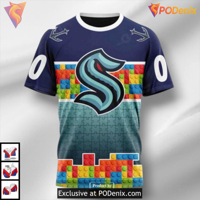 Puzzle Game Gradient Full Color Concept Seattle Kraken 3D Hoodie NHL Edition - 2