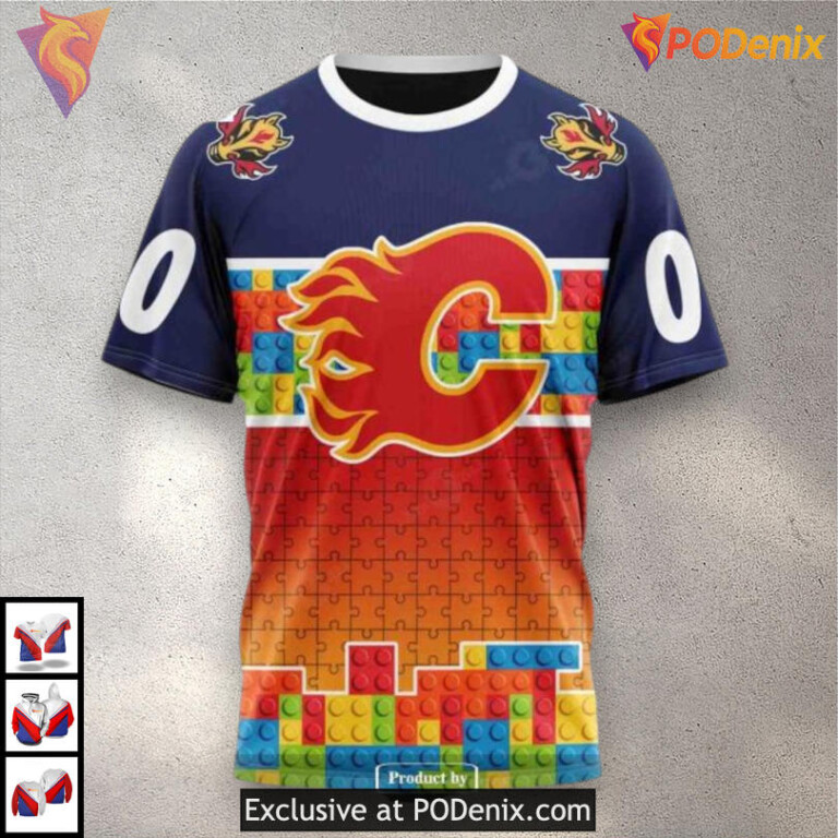 Puzzle Game Gradient Full Color Custom Number Calgary Flames Hoodie 3D Edition - 3