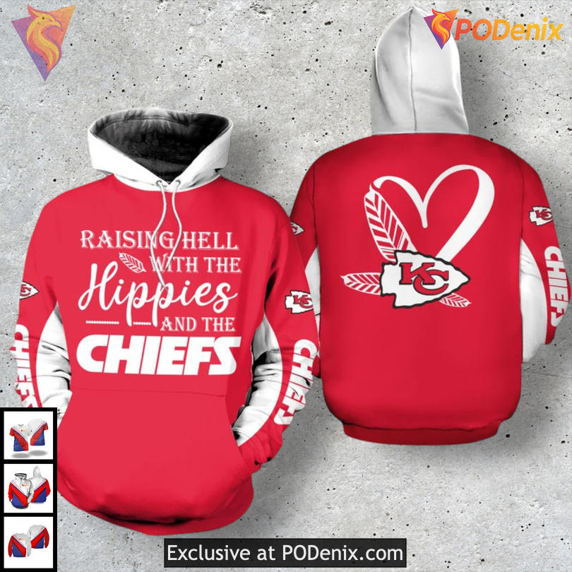 Raising Hell with the Hippies Kansas City Chiefs Womens Hoodie Custom 3D Fan Edition Raising Hell with the Hippies Kansas City Chiefs Womens Hoodie Custom 3D Fan Edition