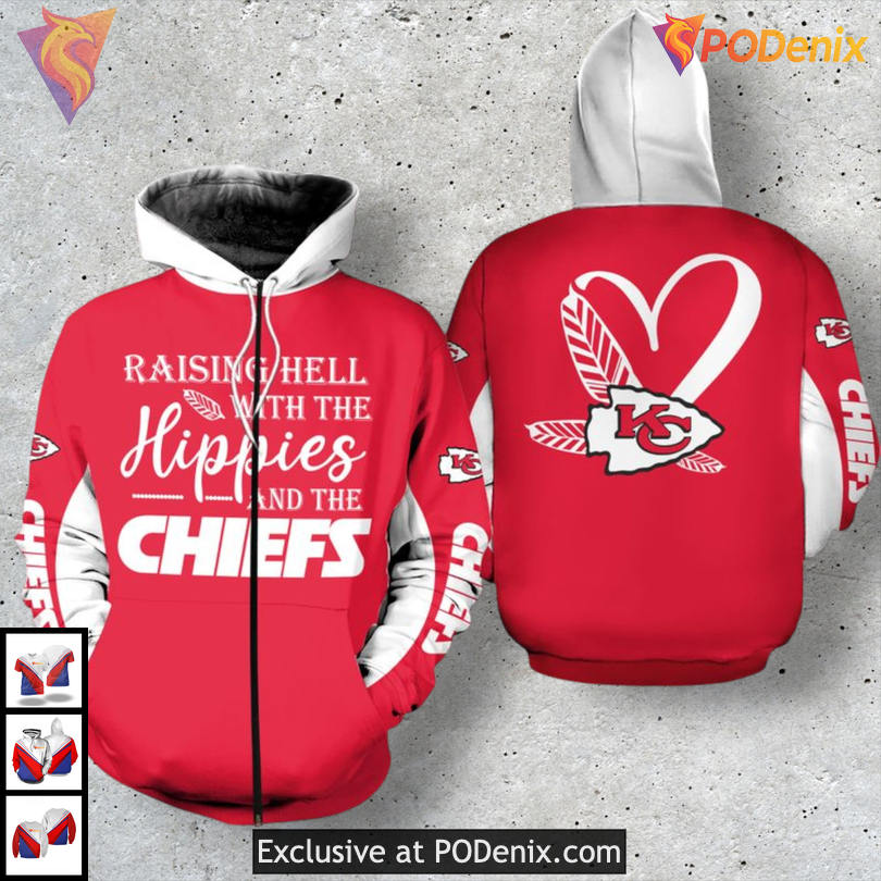 Raising Hell with the Hippies Kansas City Chiefs Womens Hoodie Custom 3D Fan Edition Raising Hell with the Hippies Kansas City Chiefs Womens Hoodie Custom 3D Fan Edition