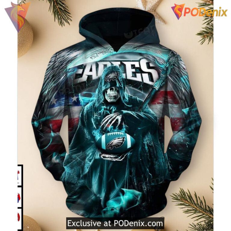 Reaper Flag Tribute Philadelphia Eagles Team Hoodie Pullover Horror 3D Apparel