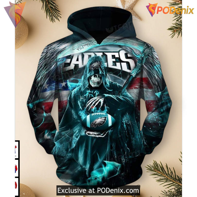 Reaper Flag Tribute Philadelphia Eagles Team Hoodie Pullover Horror 3D Apparel Reaper Flag Tribute Philadelphia Eagles Team Hoodie Pullover Horror 3D Apparel