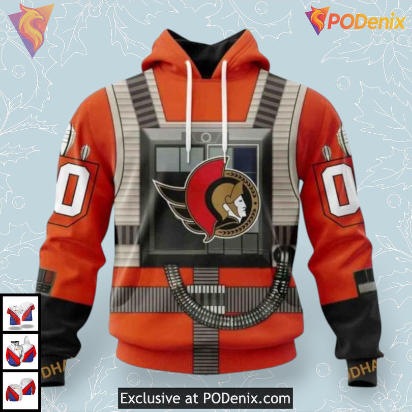 Rebel Pilot Star Wars Costume NHL Custom Name Ottawa Senators Hoodie 3D