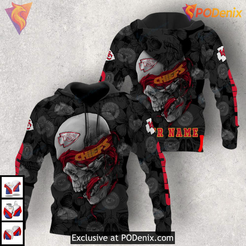 Rebellious Skull Custom Kansas City Chief Hoodie, Personalized 3D Fan Gear Rebellious Skull Custom Kansas City Chief Hoodie, Personalized 3D Fan Gear