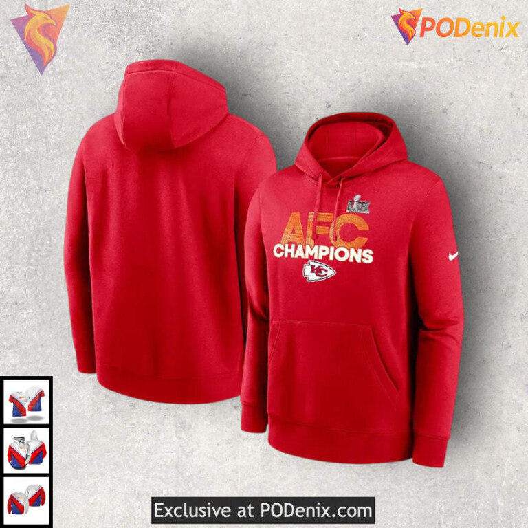 Red AFC Champions Kansas City Chiefs Womens Hoodie, Fleece 3D Fan Edition
