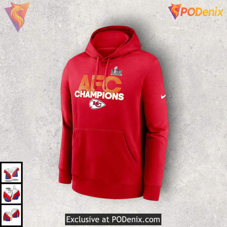 Red AFC Champions Kansas City Chiefs Womens Hoodie, Fleece 3D Fan Edition - 1