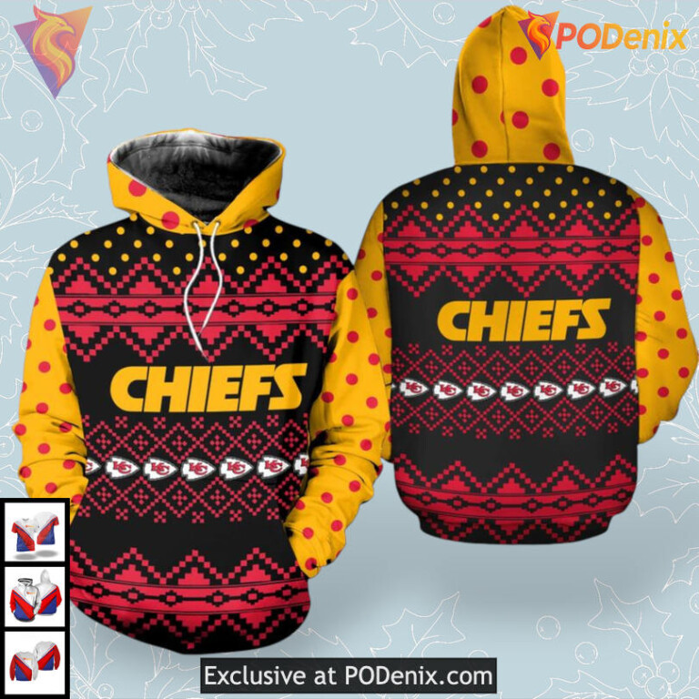 Red And Green Holiday Youth Kansas City Chiefs Hoodie Cozy 3D Sweatshirt