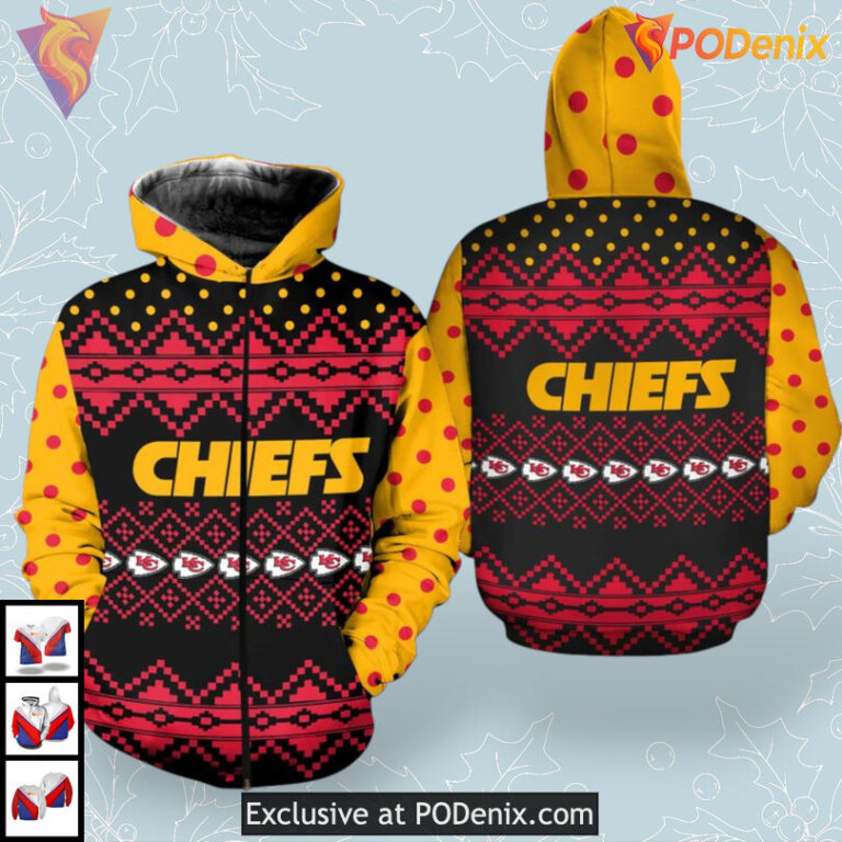 Red And Green Holiday Youth Kansas City Chiefs Hoodie Cozy 3D Sweatshirt - 1