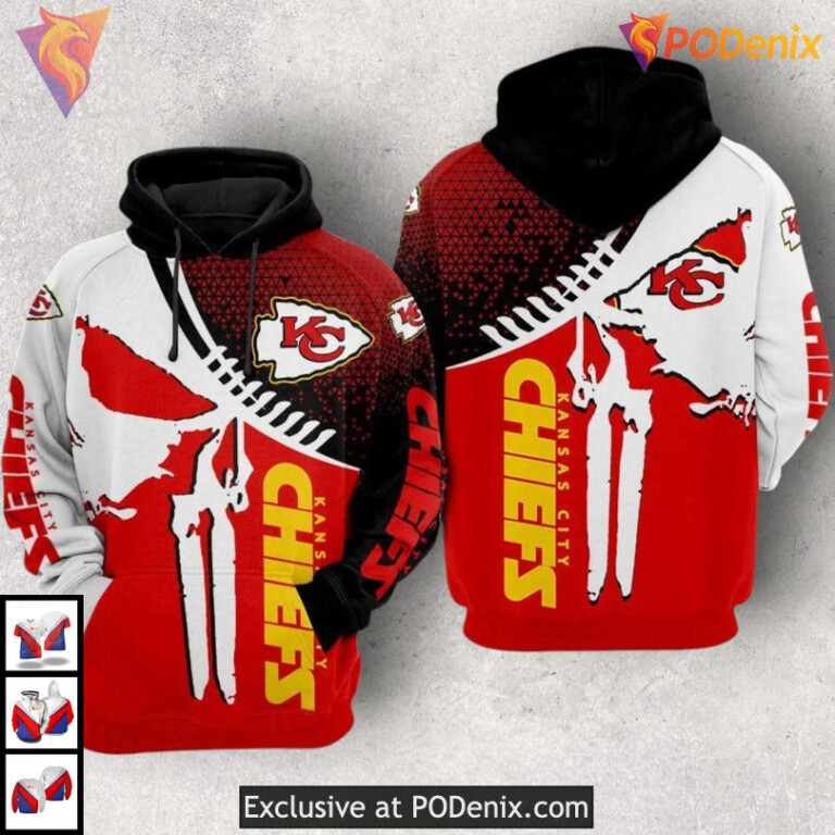 Red and White Dominance Youth Kansas City Chiefs Hoodie, Custom Zip Up Style