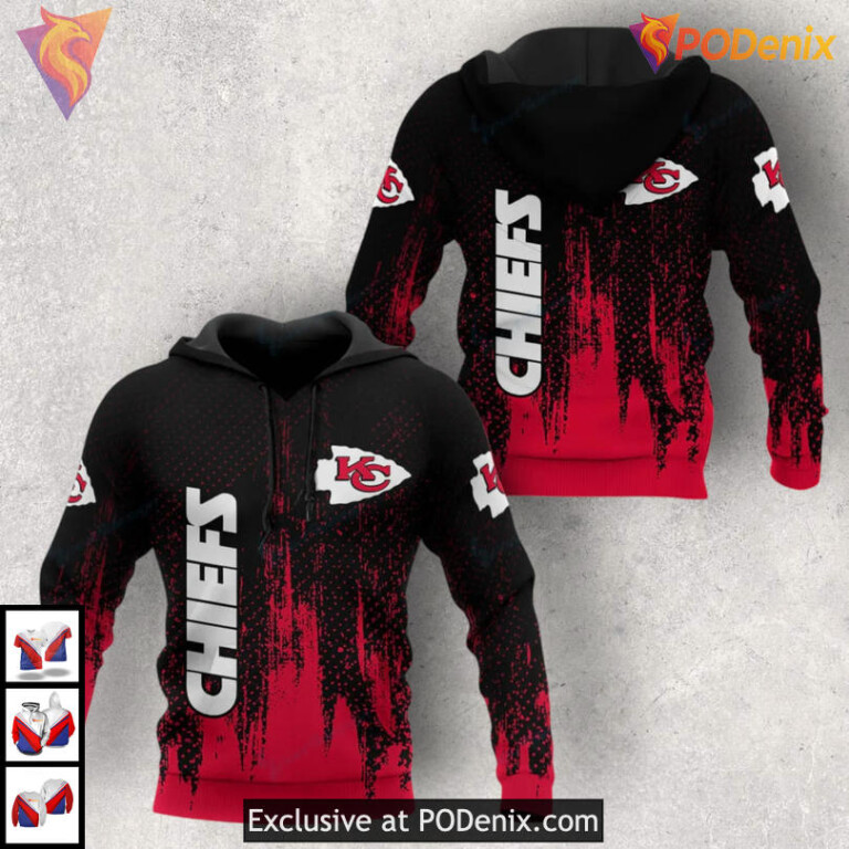 Red Black Gradient Kansas City Chiefs Hoodies For Men, All Over Print 3D Gear