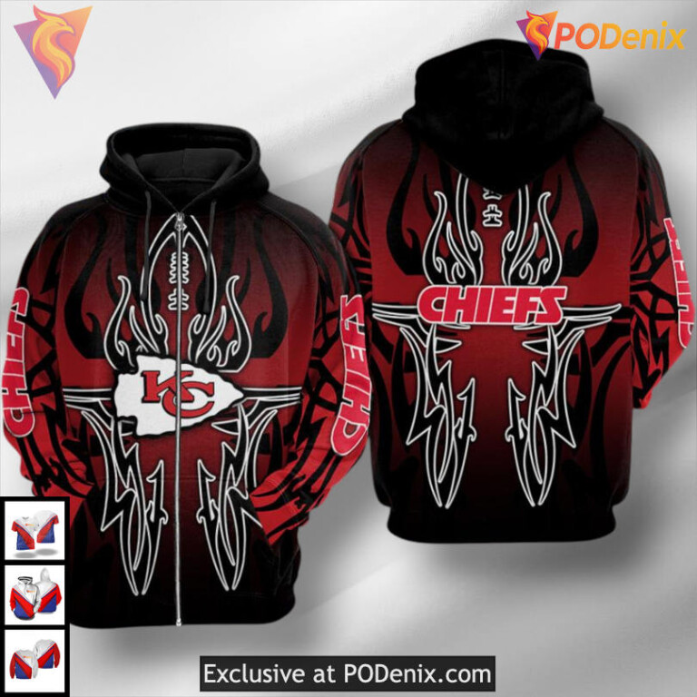 Red Black Logo Design Custom Kansas City Chiefs Hoodie Adult Sizes Fan Collection