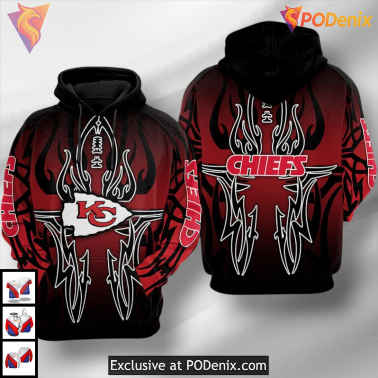 Red Black Logo Design Custom Kansas City Chiefs Hoodie Adult Sizes Fan Collection - 1