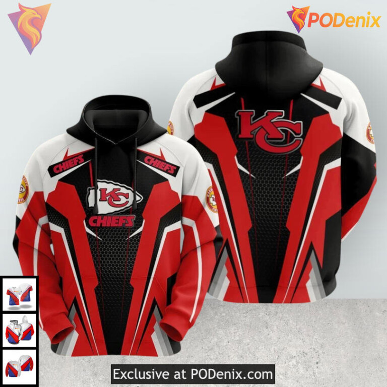Red Vortex 3D Kc Chiefs Hoodie, Full Zip Fan Edition Custom NFL Apparel
