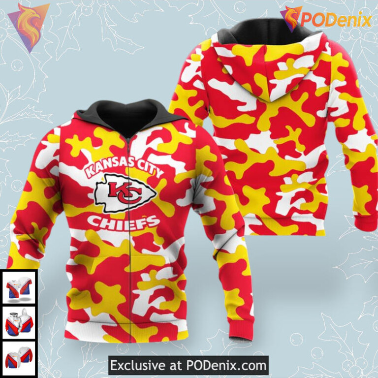 Red Yellow Camo NFL Custom Kansas City Chiefs Hoodie 3D Graphic Design - 1