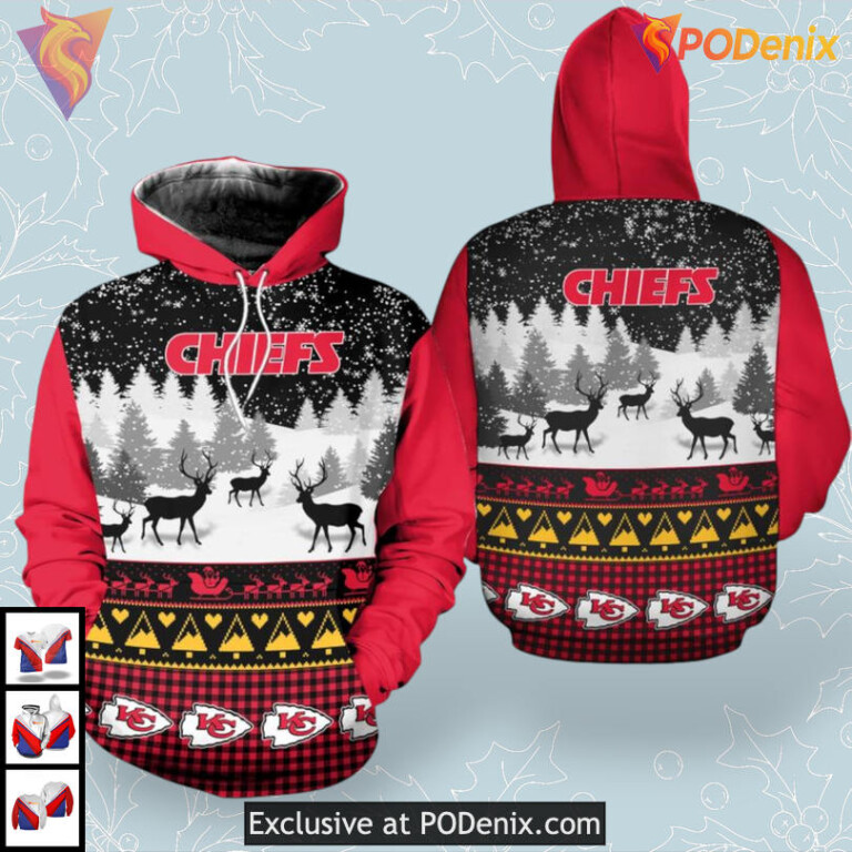Reindeer Graphic Custom Kc Chiefs Youth Hoodie Winter Fleece Fan Edition